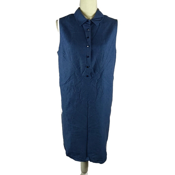 Tahari Arthur S Levine Shirt Dress Jumper Sleeveless Denim Size 14 - Picture 1 of 14